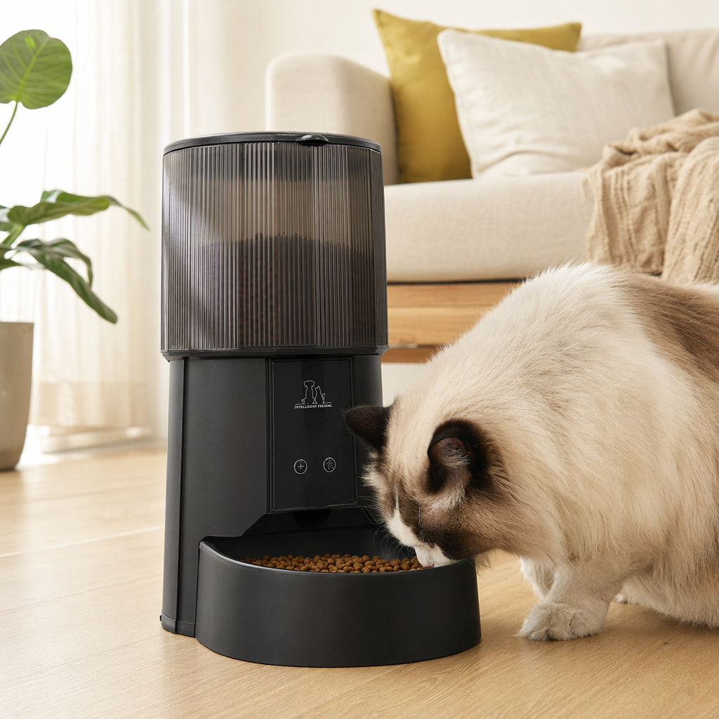 The black smart feeder is an automatic timed and quantified feeding device for pets, suitable for cats and dogs with wifi details Picture