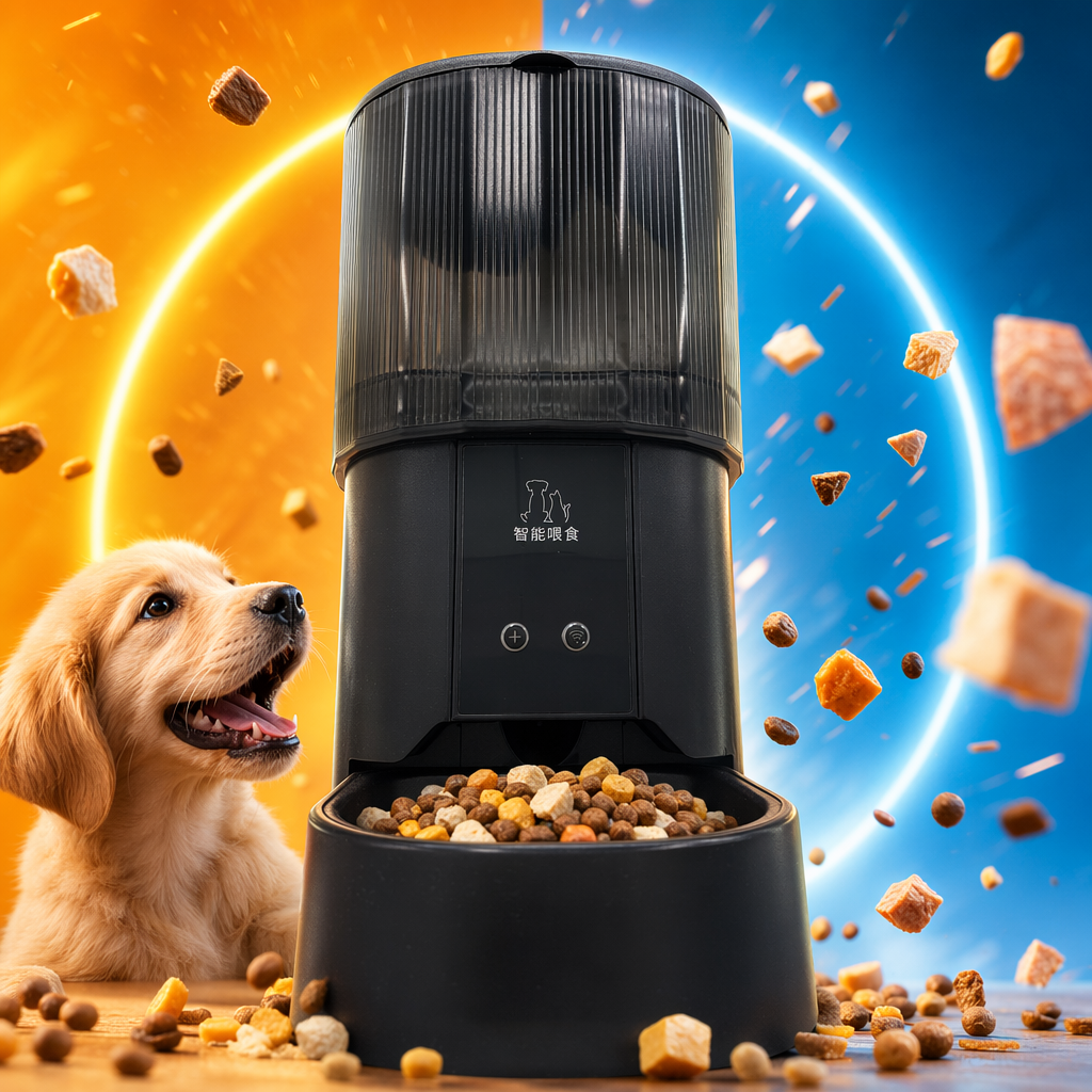 The black smart feeder is an automatic timed and quantified feeding device for pets, suitable for cats and dogs with wifi Specification image