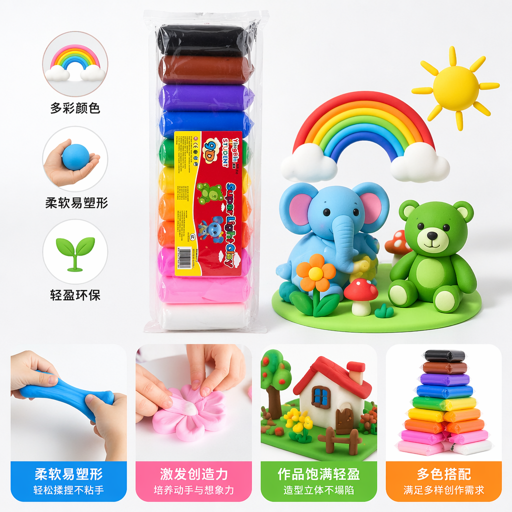 彩色橡皮泥团 儿童益智手工DIY玩具安全无毒可塑性强