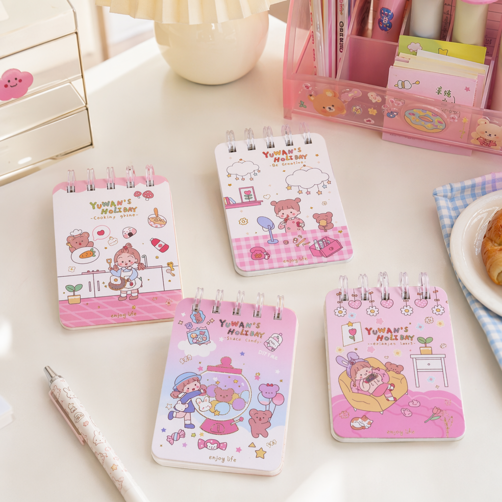 Pink cartoon spiral notebook A5 120-page tear-off student notepad details Picture