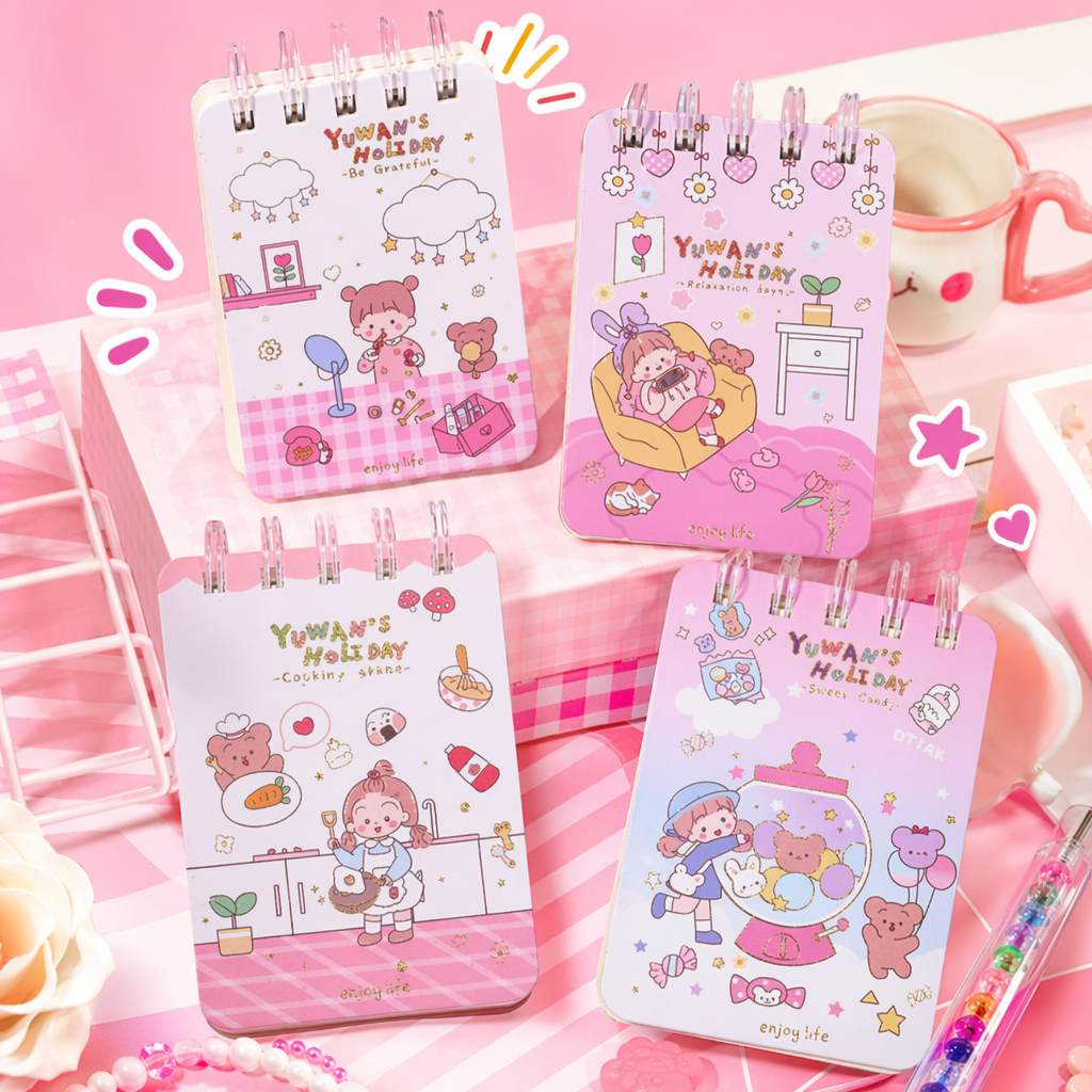 Pink cartoon spiral notebook A5 120-page tear-off student notepad Specification image