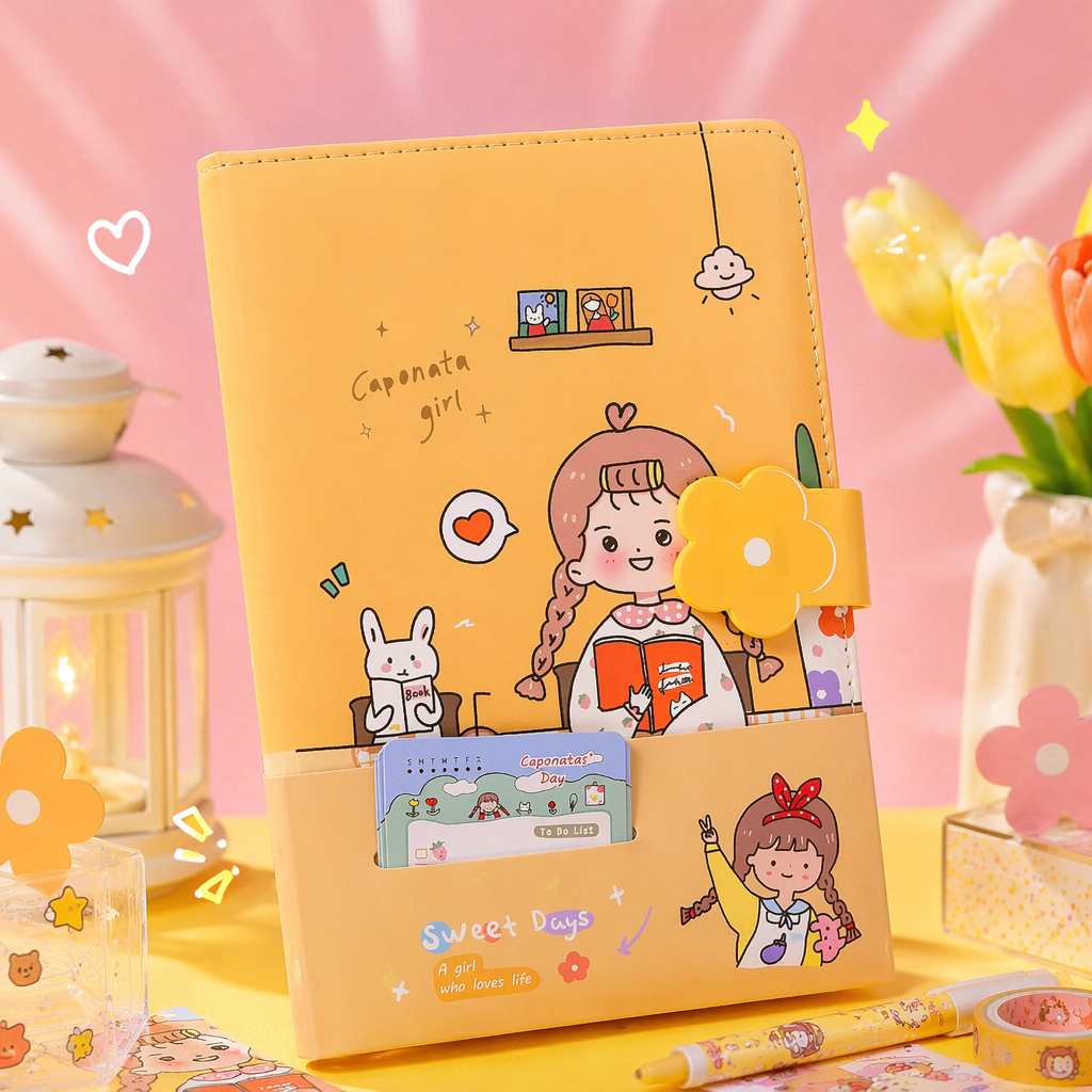 黄色卡通笔记本 A5加厚内页简约学生日记本 Specification image