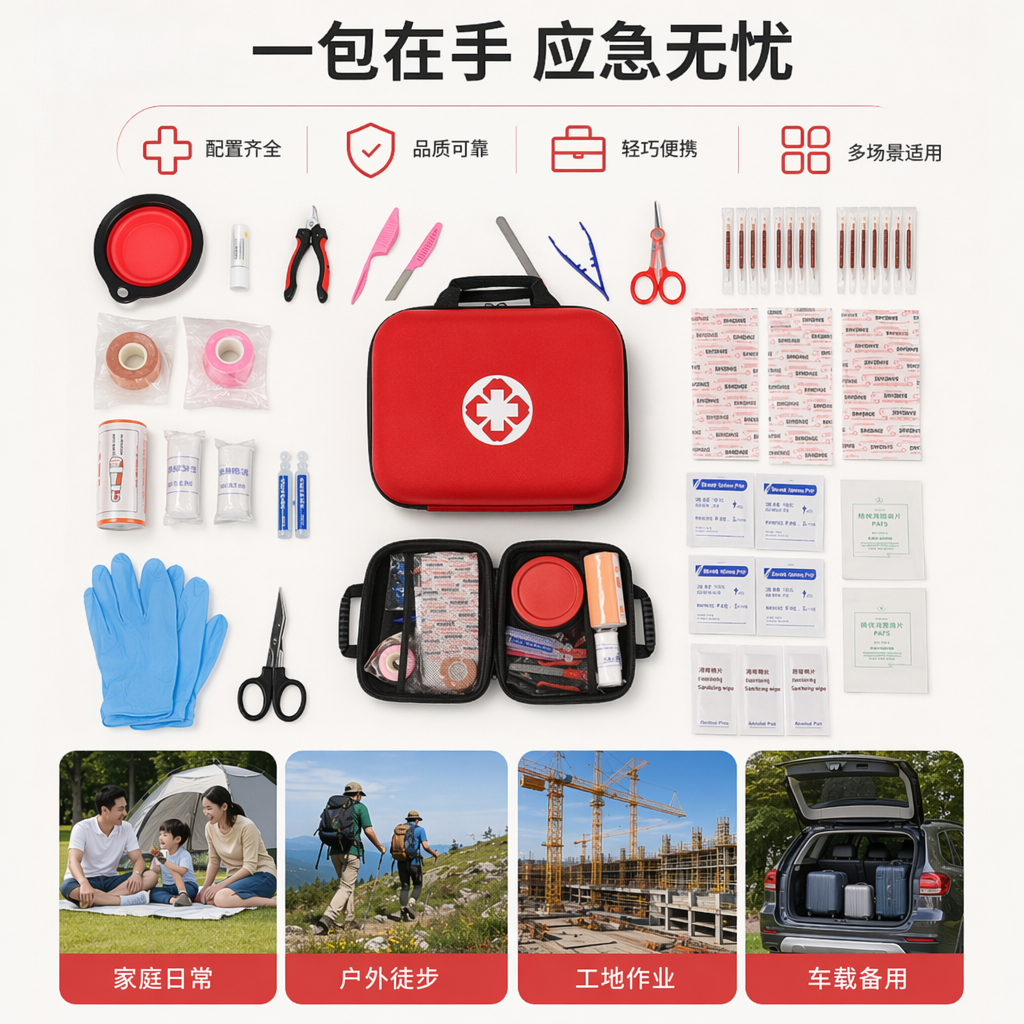 红色急救包 家用便携式急救箱含常用医疗用品