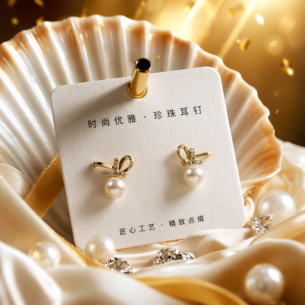 Golden bow-shaped pearl stud earrings are fashionable, simple and versatile earrings Specification image