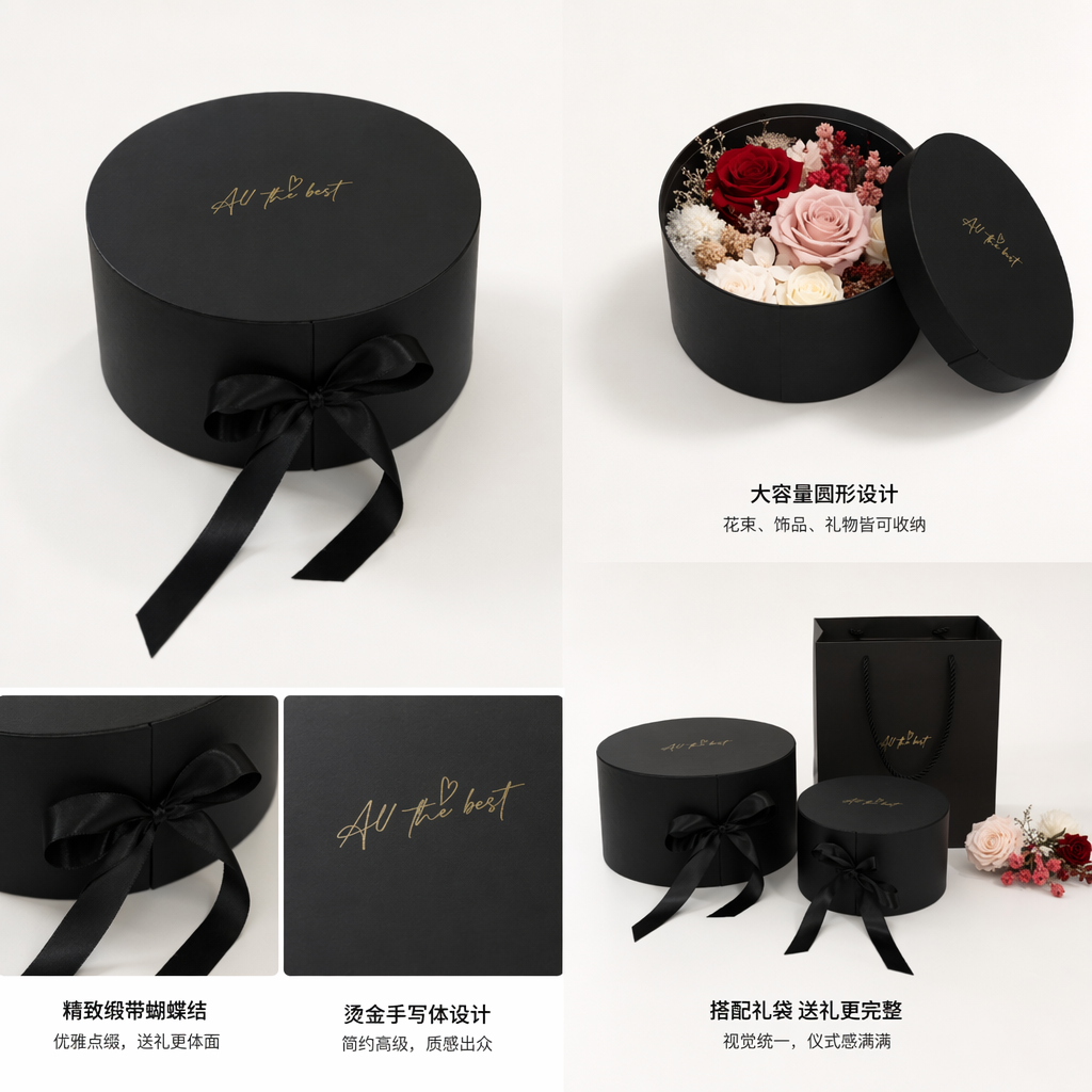 Black cylindrical gift box, simple and elegant festival gift packaging box