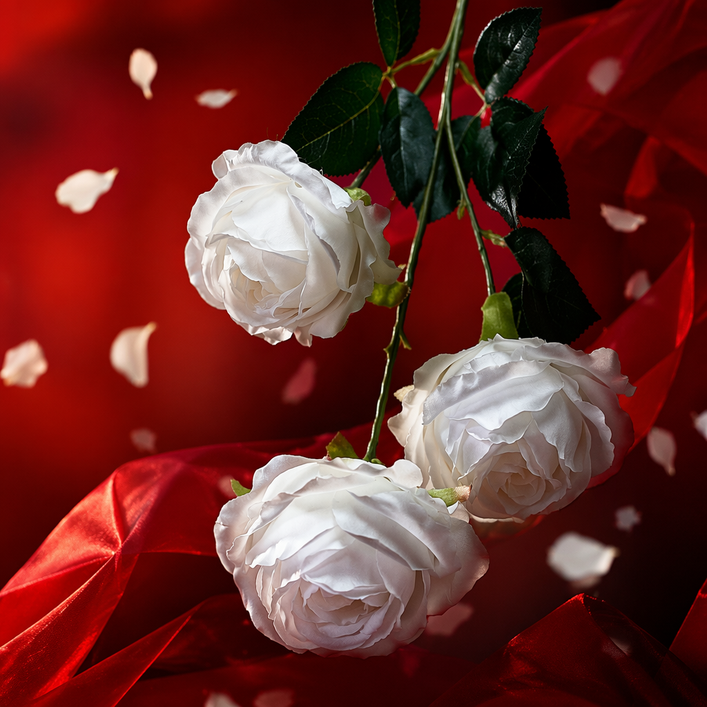 A white artificial rose bouquet simulating preserved flowers for wedding decoration and living room ornaments Specification image
