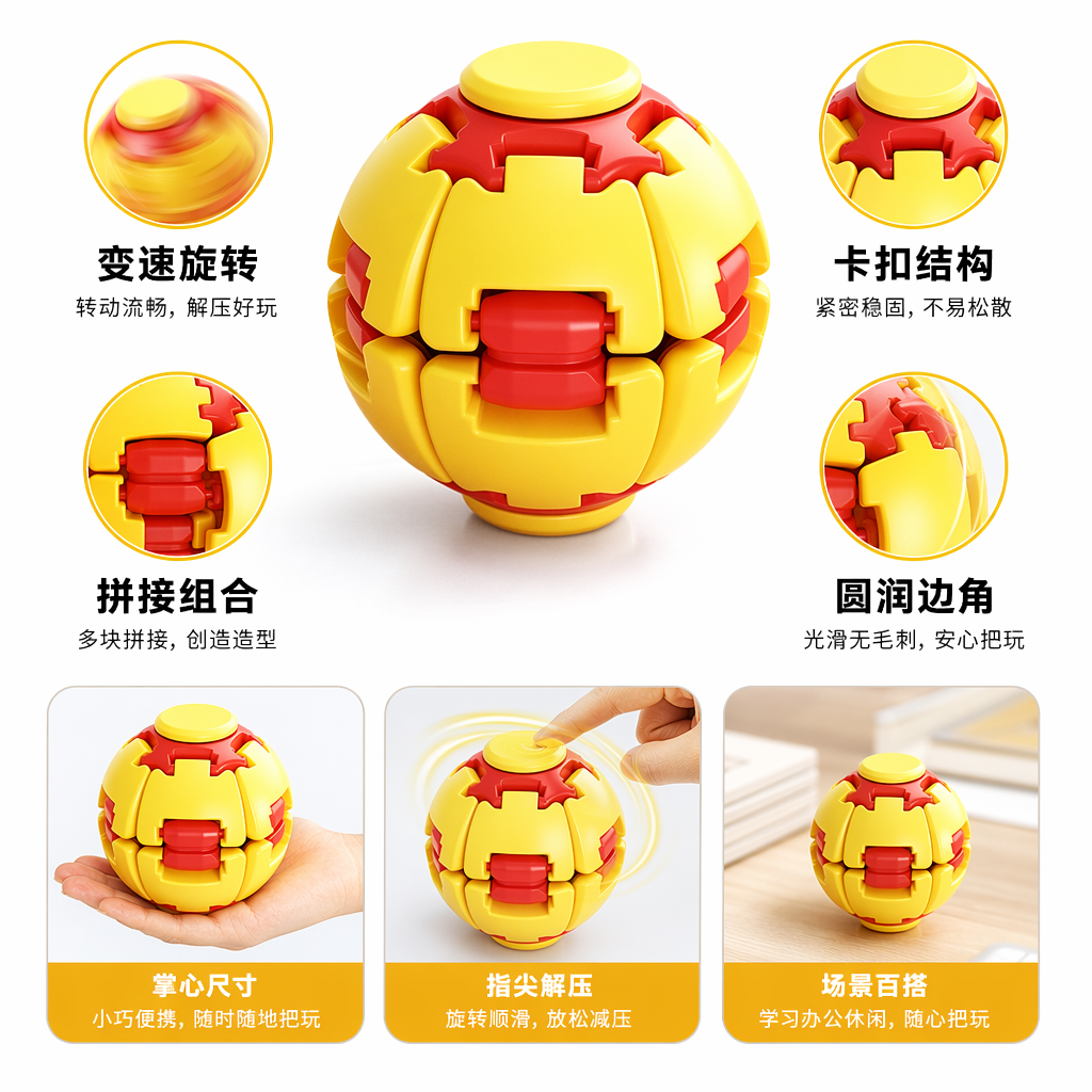 Yellow and red patchwork spherical educational toys for children's early education, hands-on and brain-stimulating