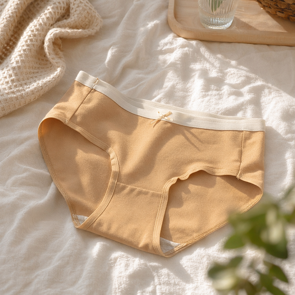 Beige pure cotton women's underwear, comfortable and breathable triangular style details Picture