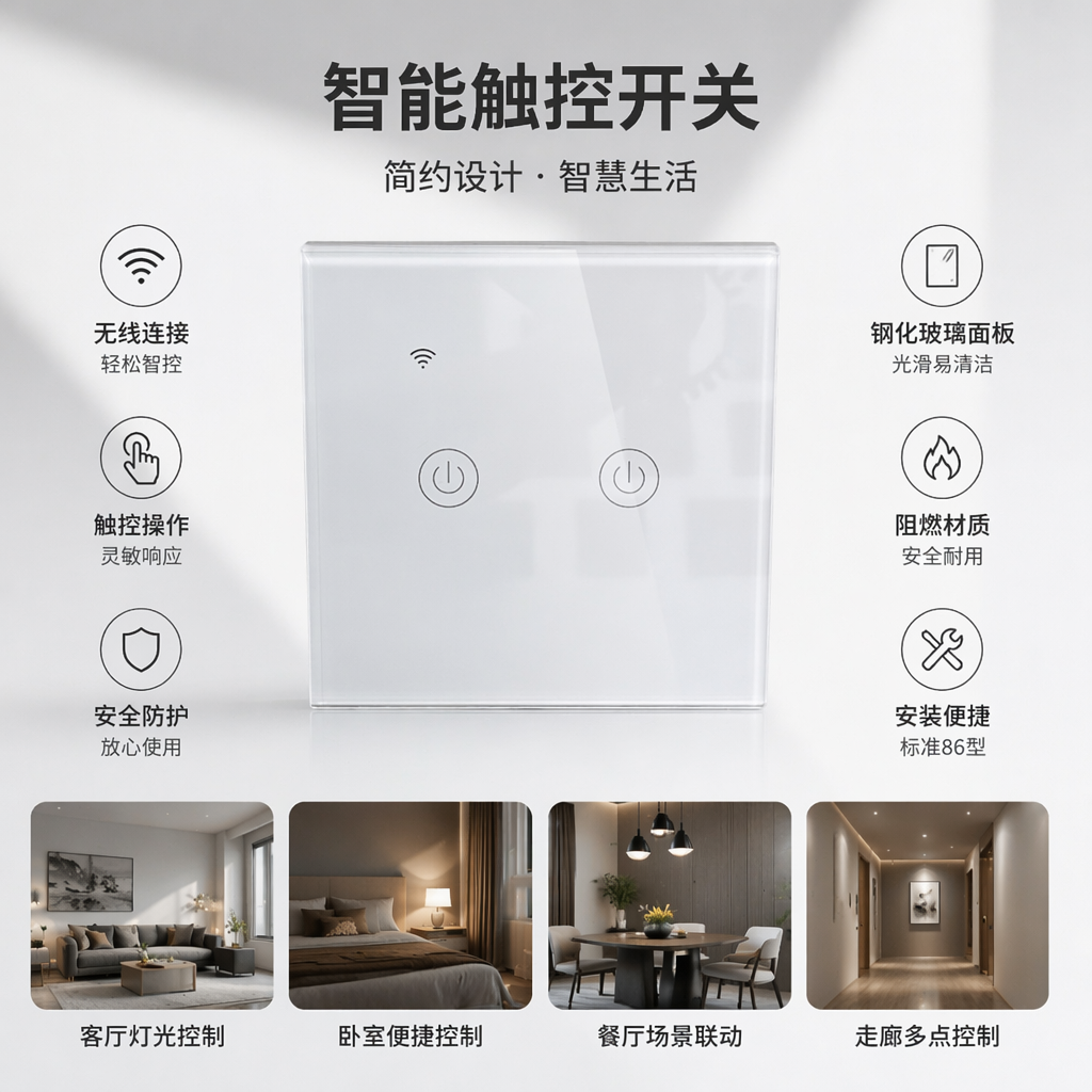 LINIER二开智能开关 家用办公通用 支持WiFi/米家/matter等软件