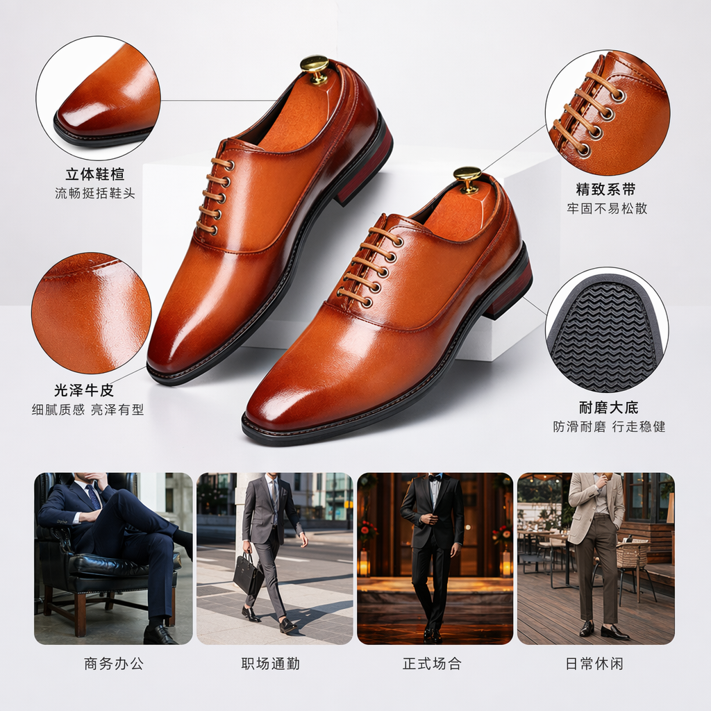 棕色酒红色黑色三色可选男士真皮皮鞋