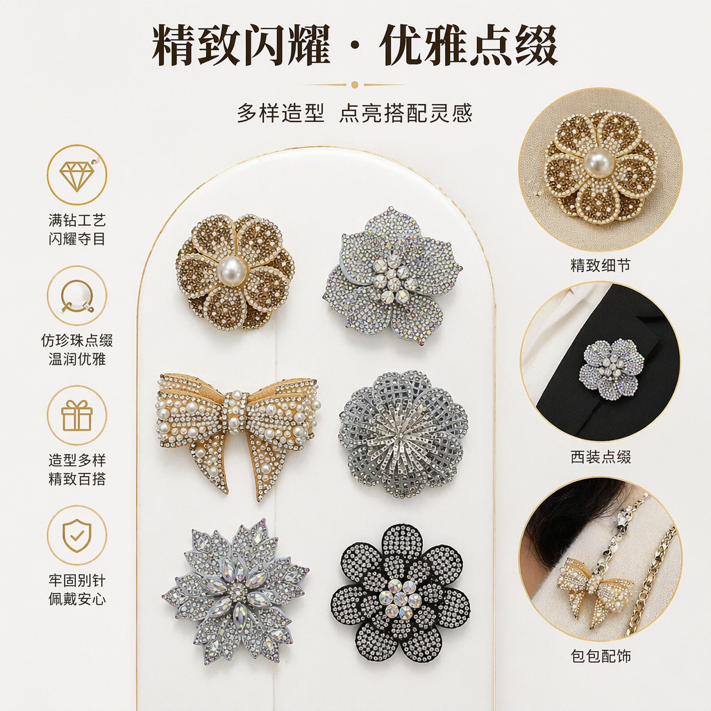 水晶鞋花，四款镶钻珍珠装饰发饰 优雅气质女士头饰，无纺布底