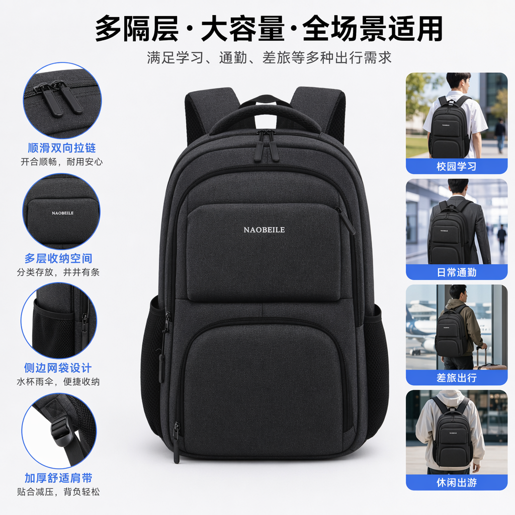 灰色简约时尚休闲双肩背包男女同款