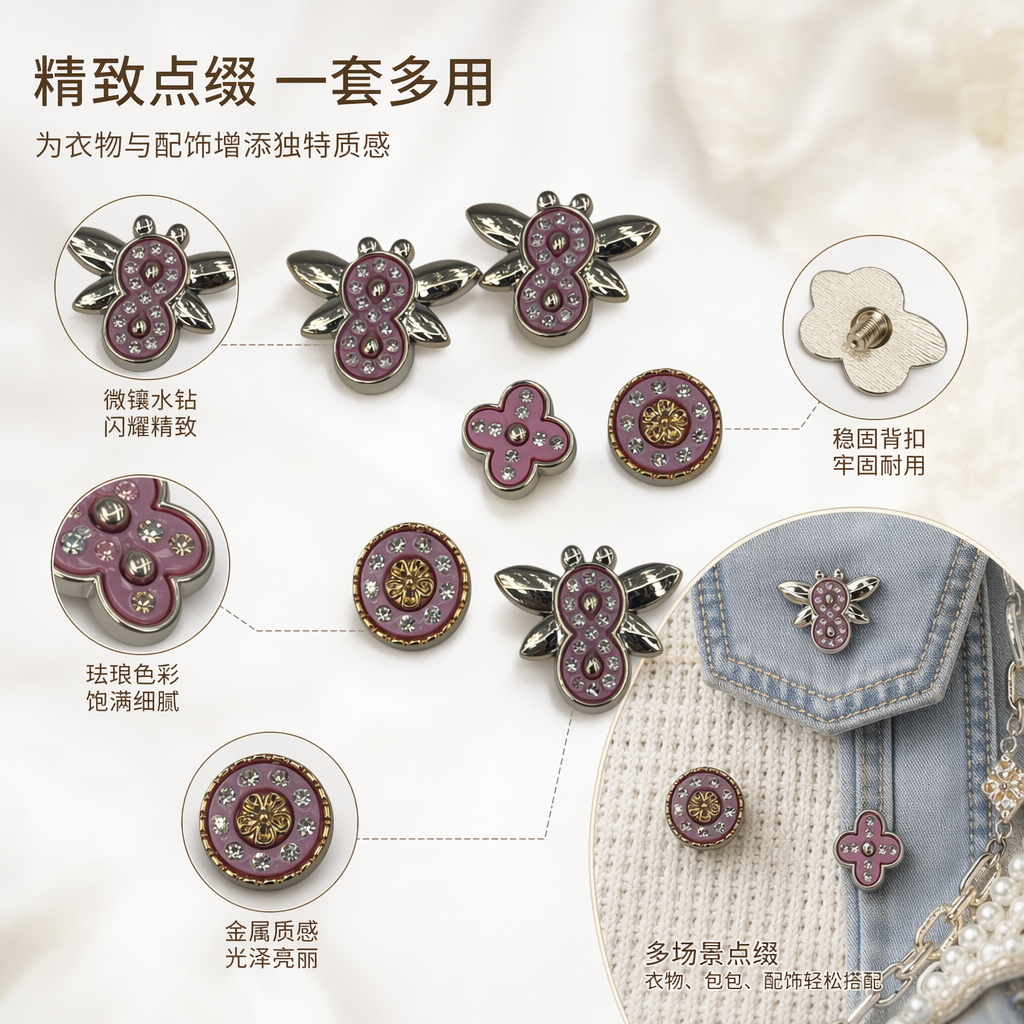 A sweet and cute set of pink bee and flower-shaped earrings and necklaces