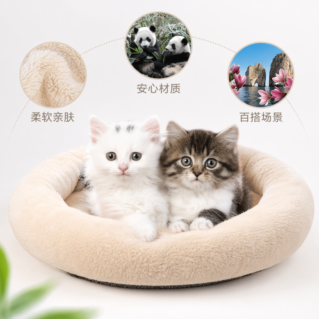 白色与虎斑猫幼崽萌宠写真摄影背景布 150x200cm