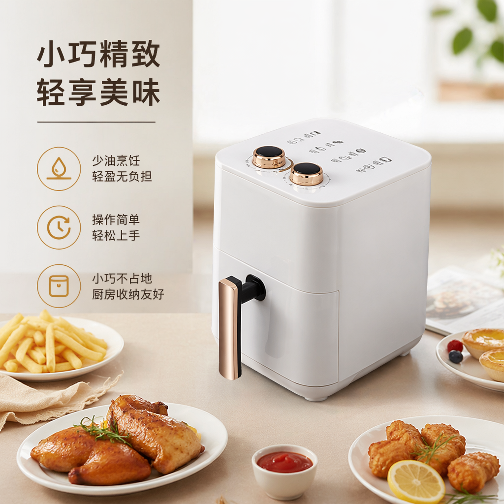白色空气炸锅家用智能多功能无油煎炸厨房小家电