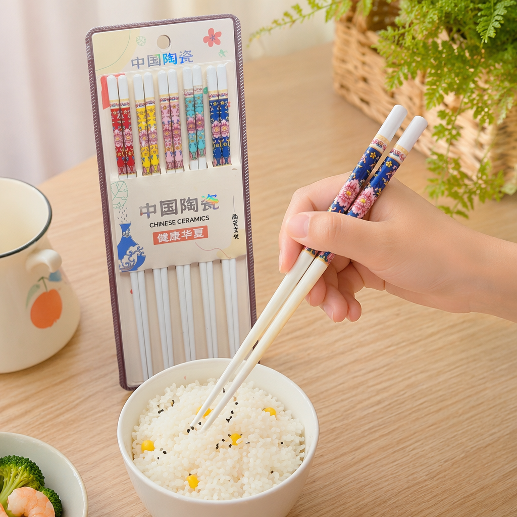 Colorful ceramic chopsticks set: Household anti-slip, high-temperature resistant and environmentally friendly tableware details Picture