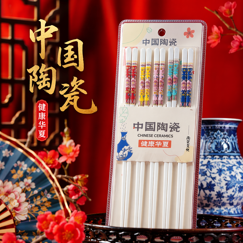 Colorful ceramic chopsticks set: Household anti-slip, high-temperature resistant and environmentally friendly tableware Specification image