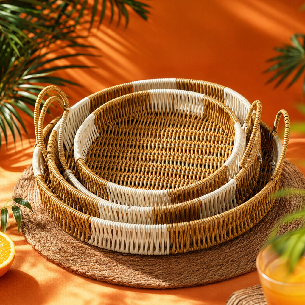 Yellow and white woven tray for home living room coffee table storage Specification image