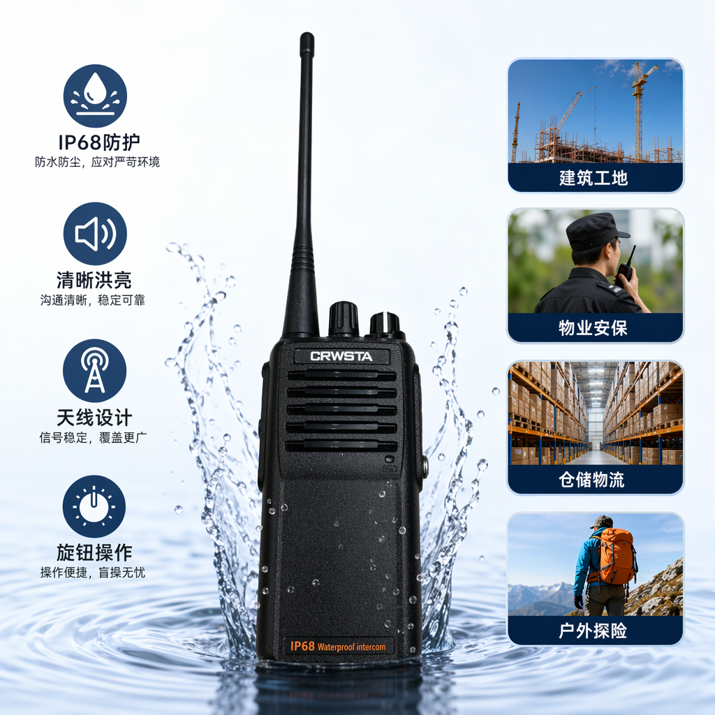 The Keruisida GX-760 black walkie-talkie wireless communication device is waterproof, shockproof, and features high-power long-distance communication