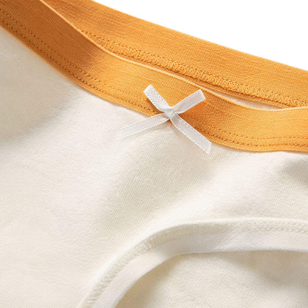 White underwear with an orange waist and white bow decoration, pure cotton, comfortable and breathable Application Scenario