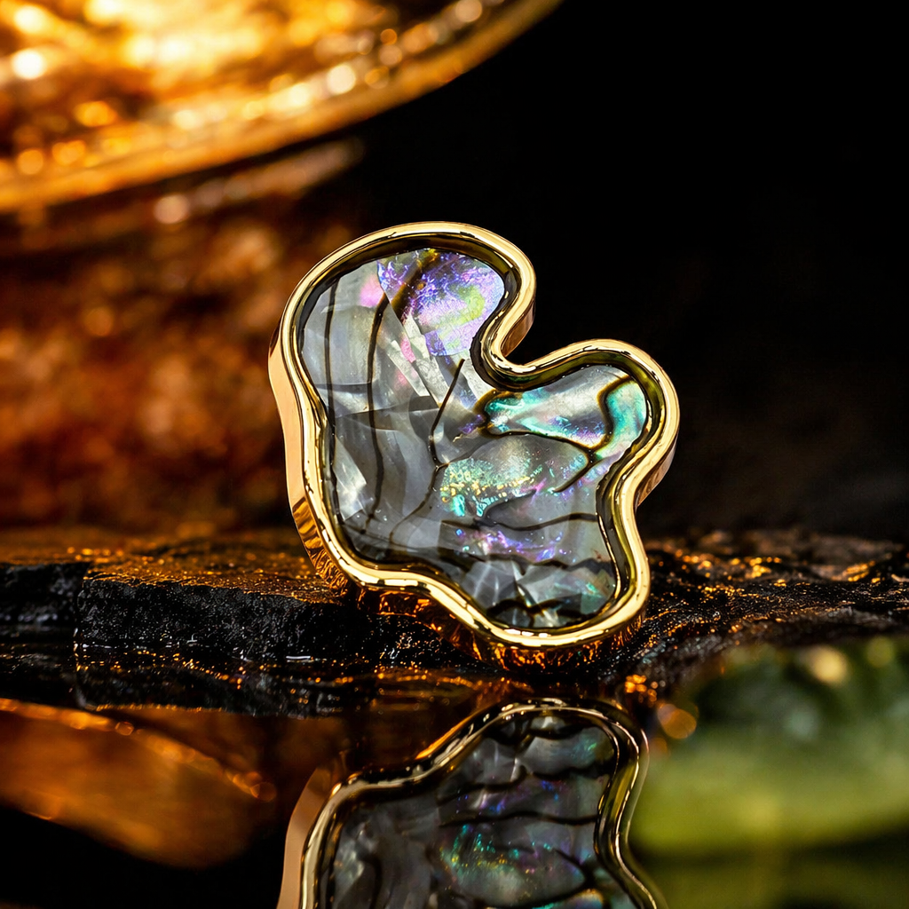 A delicate palm-sized ornament with a golden frame and shell inlaid pendant Specification image