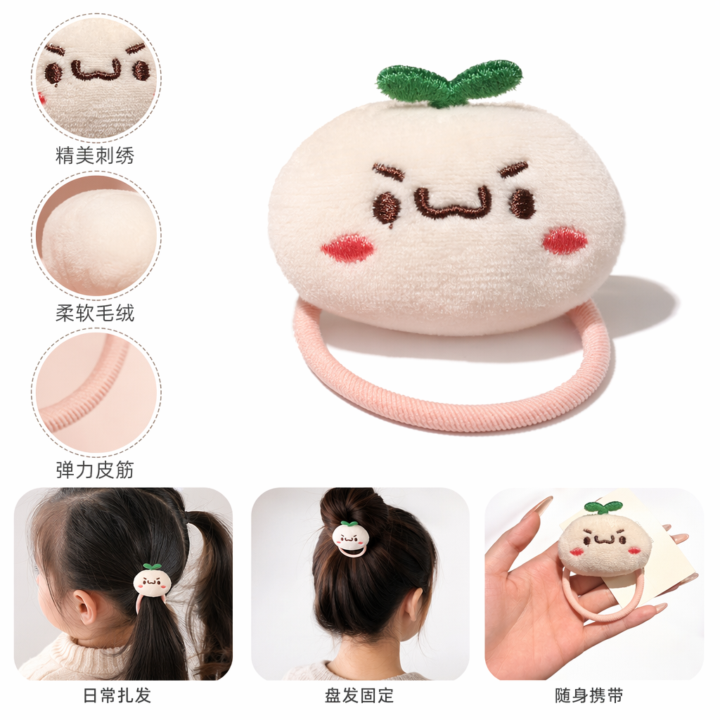 粉色卡通桃子造型发圈 可爱少女风头饰弹性扎发用品