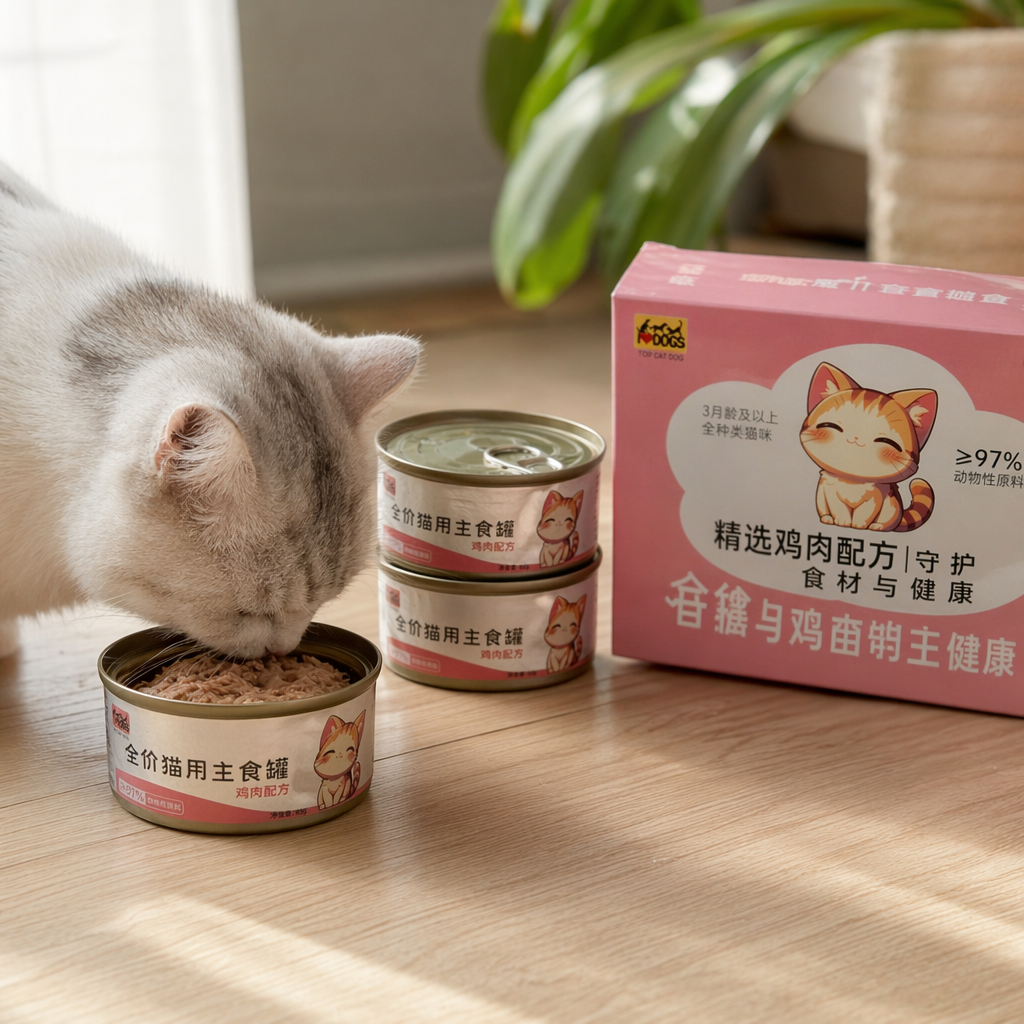 粉色猫罐头盒 卡通橘猫图案 全价猫用主食罐 鲜选鸡肉配方 details Picture