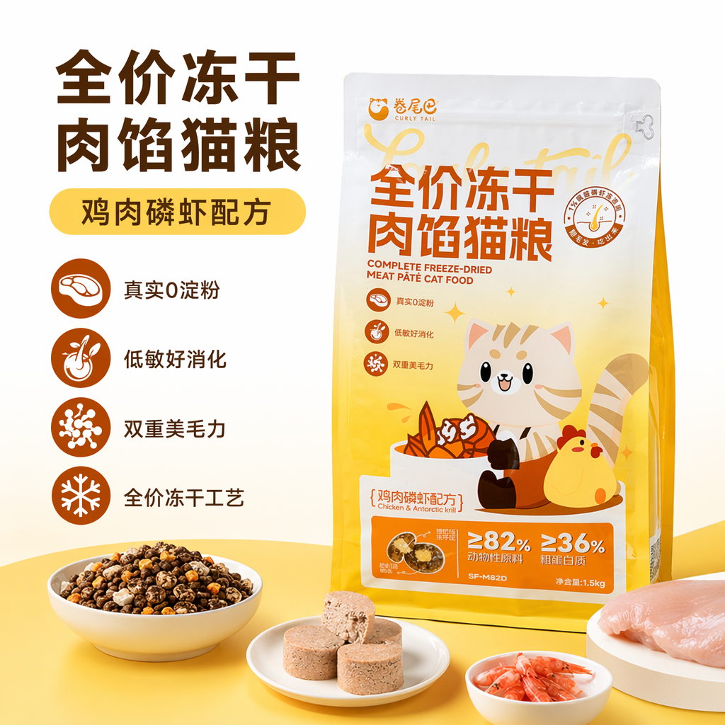 Curly Tail Full Price freeze-dried meat filling cat food chicken krill formula 1.5kg per bag of cat dry food