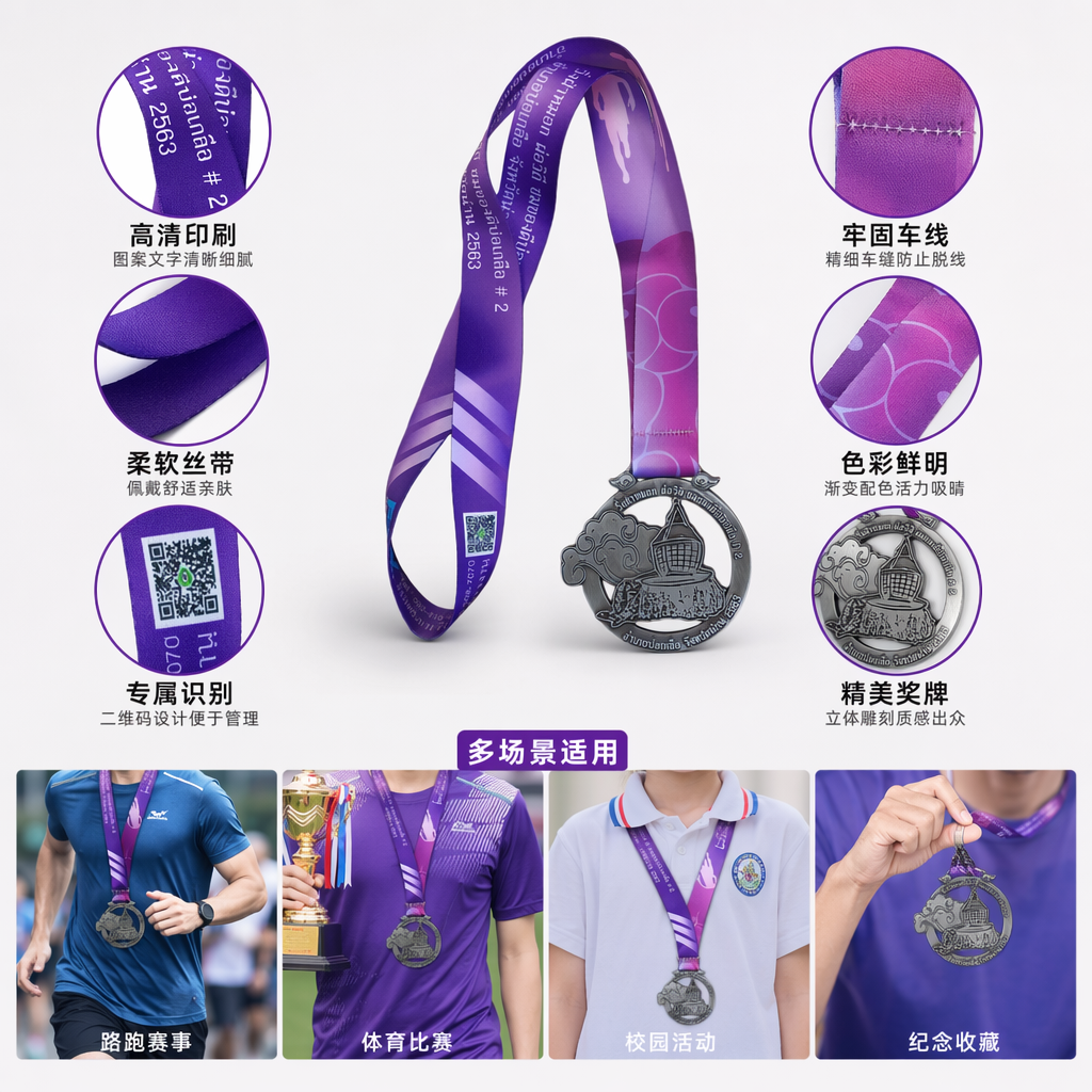 紫色绶带奖牌定制颁奖典礼纪念品金属材质可刻字