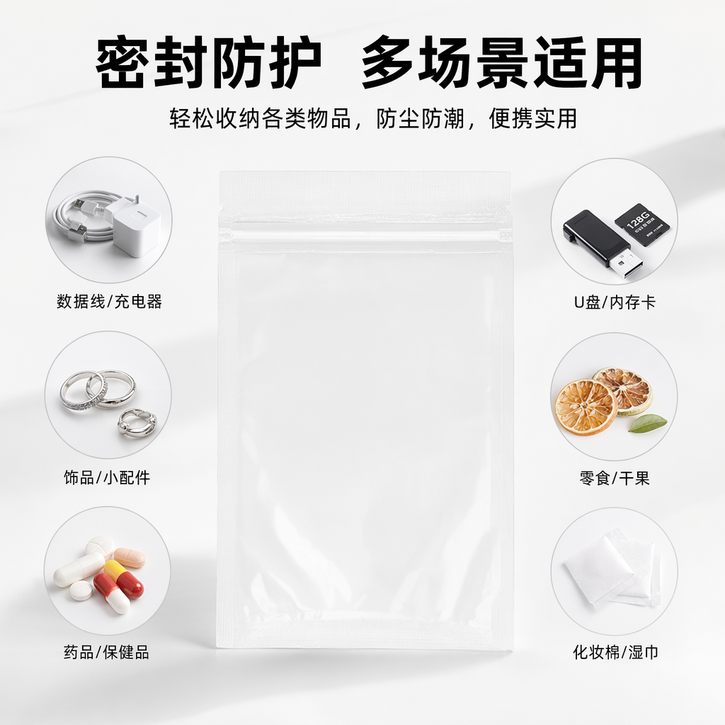 白色自封袋加厚防潮密封食品级收纳袋