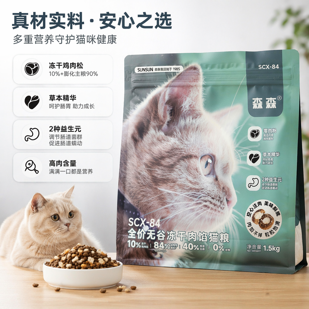 Sen Sen Full-price grain-free freeze-dried meat Cat Food 1.5kg per bag, natural grain-free, high protein, suitable for adult cats and kittens