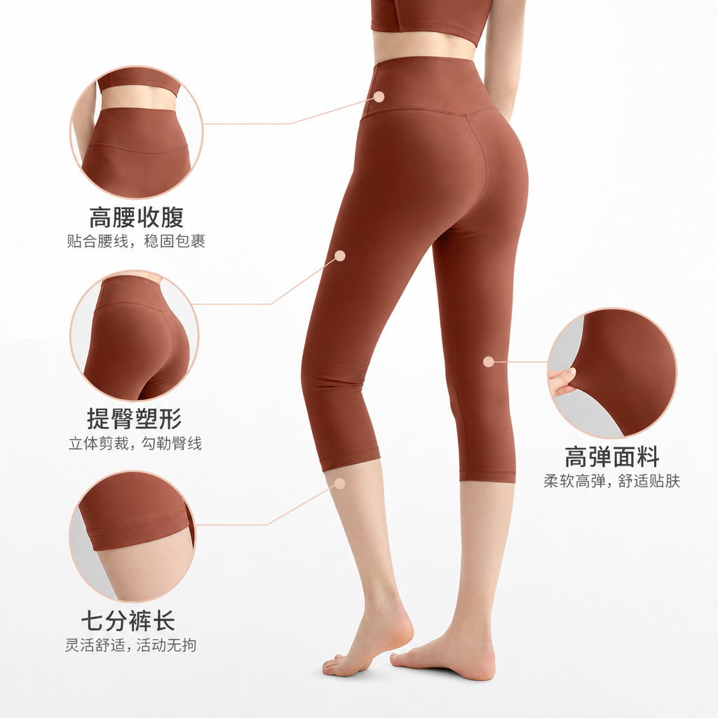 古铜色高腰显瘦瑜伽裤女运动健身弹力修身 leggings