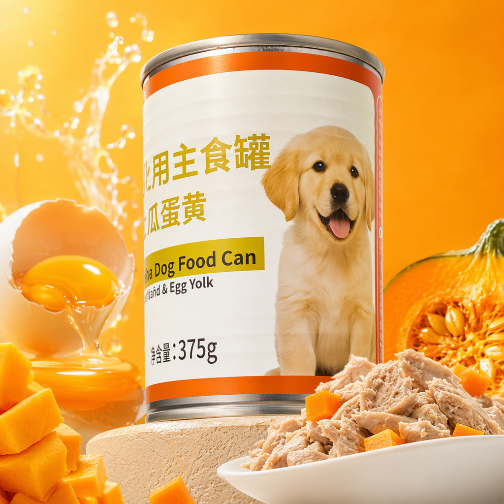 Orange and white striped golden retriever puppy pattern dog food cans Specification image