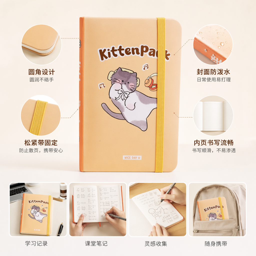 橙色封面猫咪图案笔记本简约文艺学生手账本