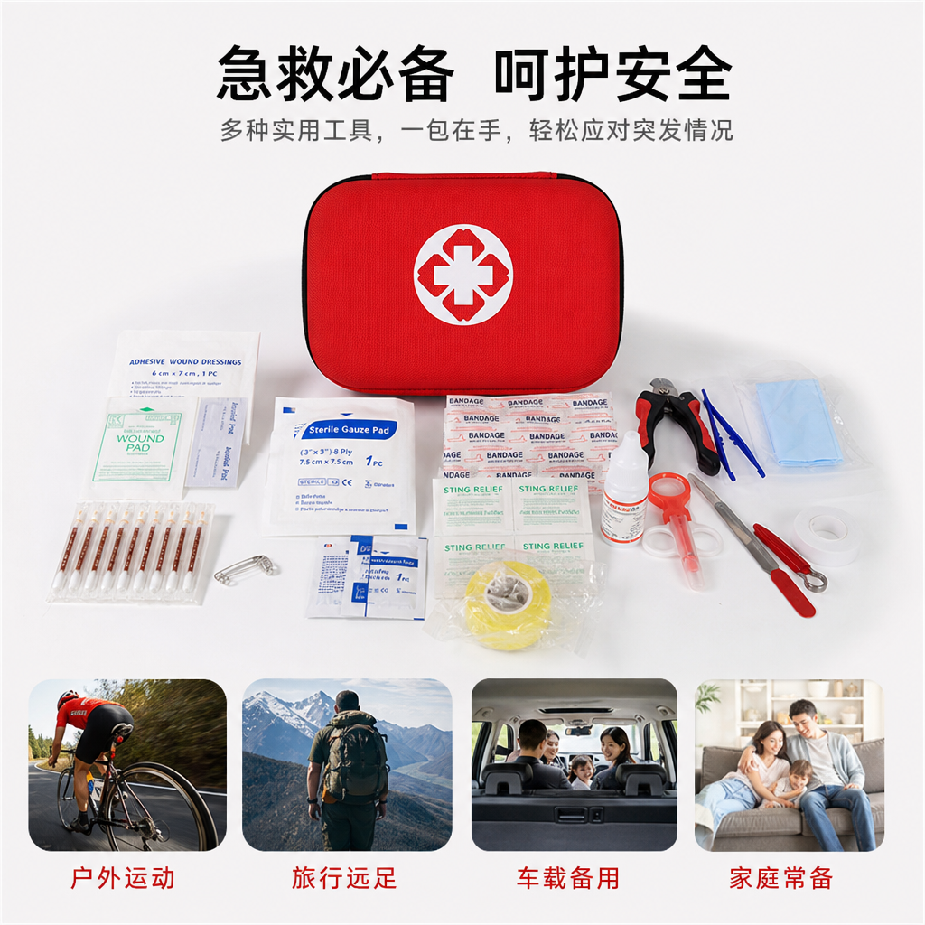 红色急救包家用便携式急救箱含常用医疗用品