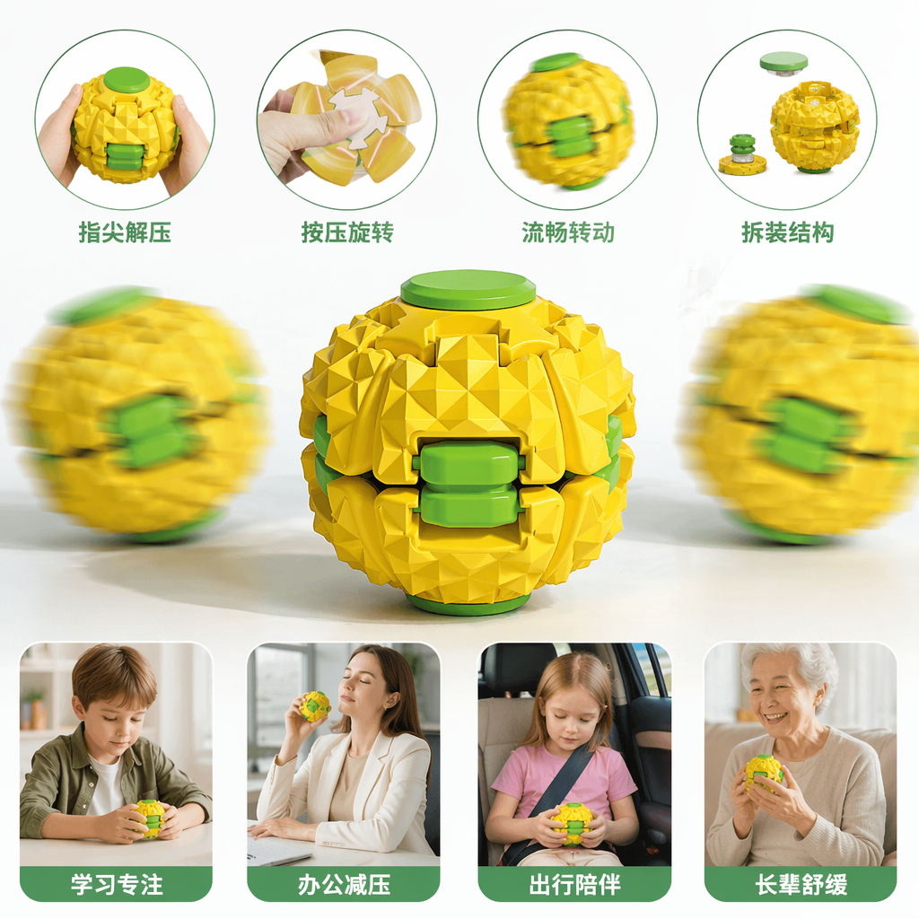 黄色菠萝造型旋转减压球解压玩具办公室学生用