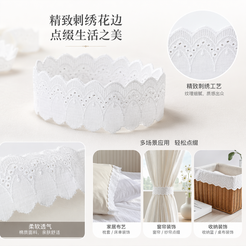 白色蕾丝花边装饰布料 手工DIY缝纫辅料 家居服饰通用花边辅料服装辅料