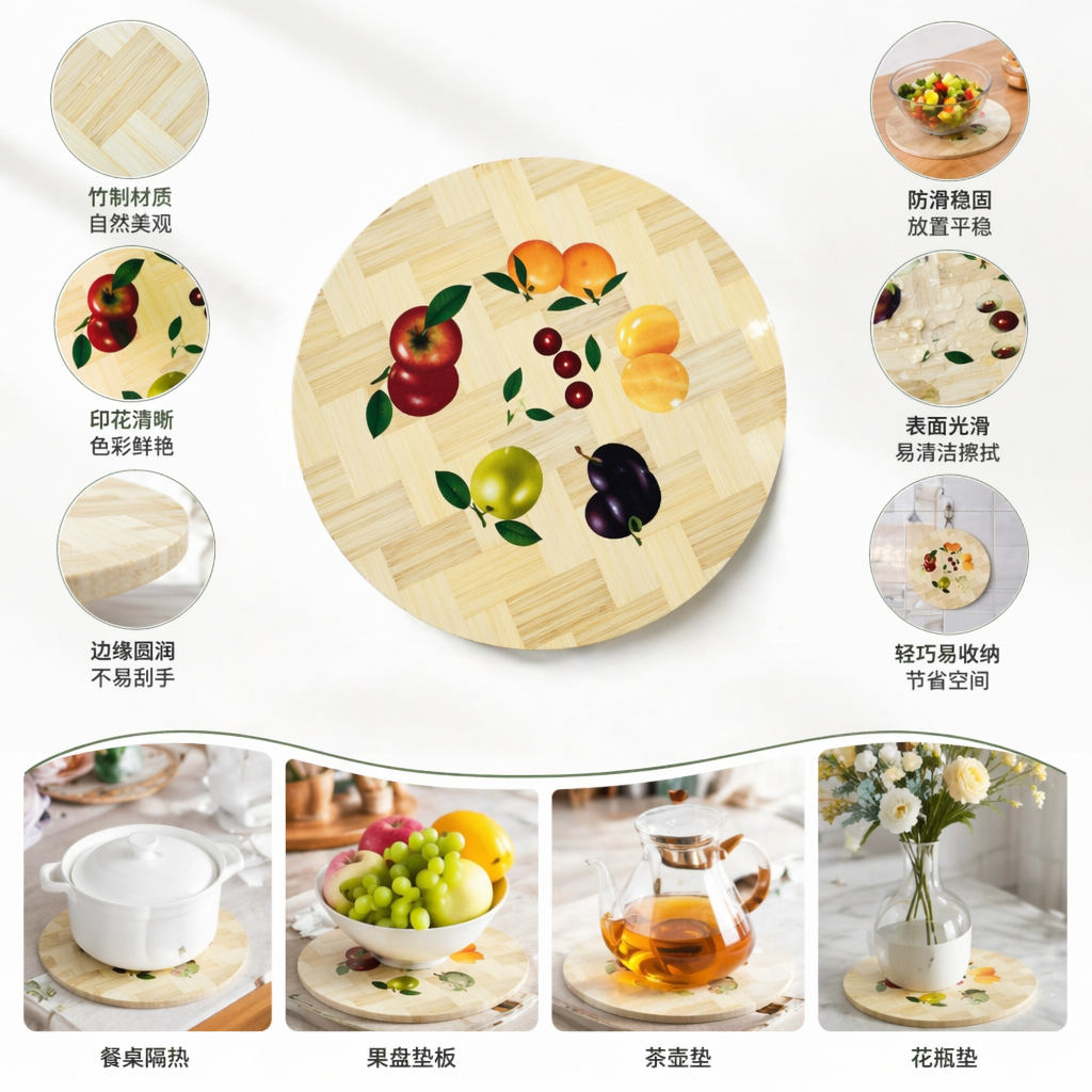 圆形水果图案防滑垫子 家居客厅卧室地毯装饰