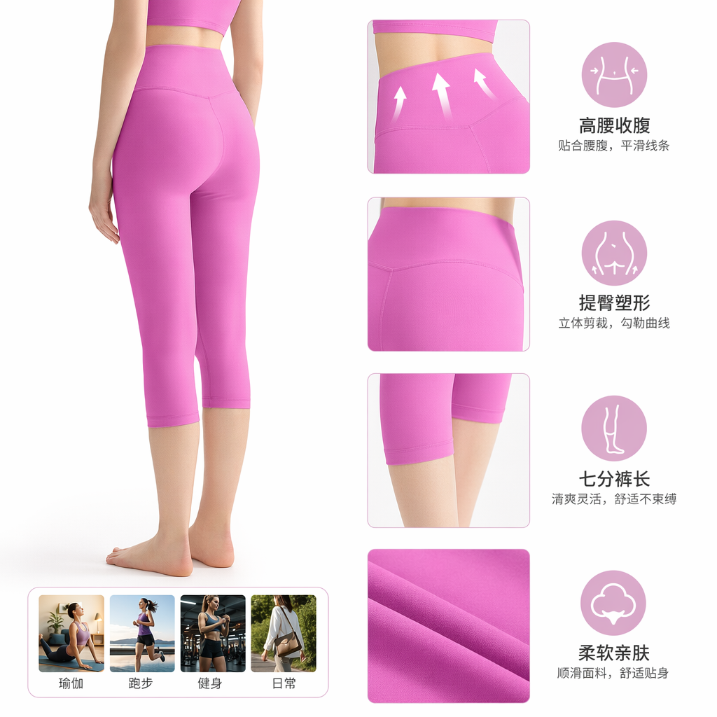 芭比粉高腰提臀瑜伽裤女健身运动弹力显瘦修身 leggings