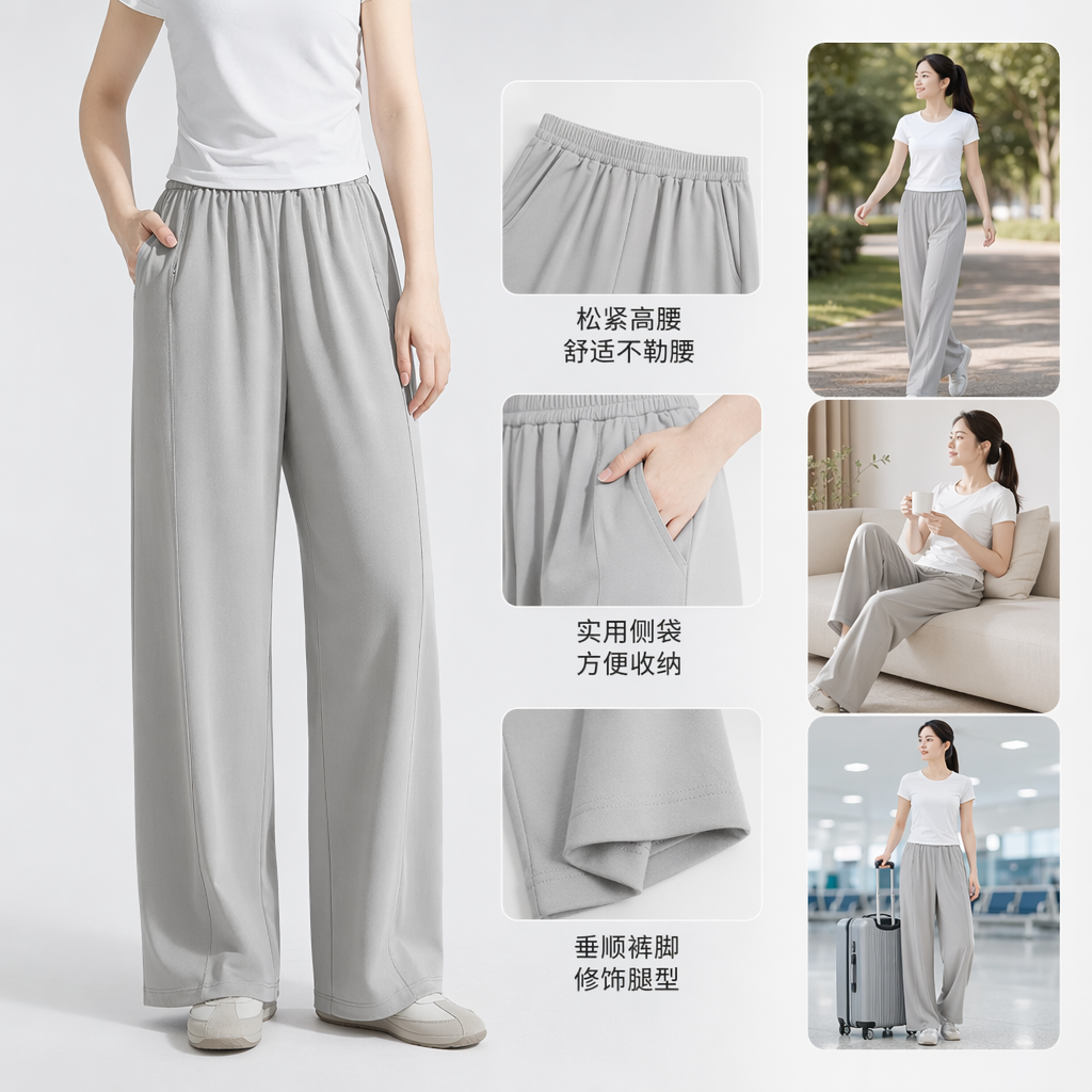 浅灰色通勤防晒裤轻量化户外模特实拍