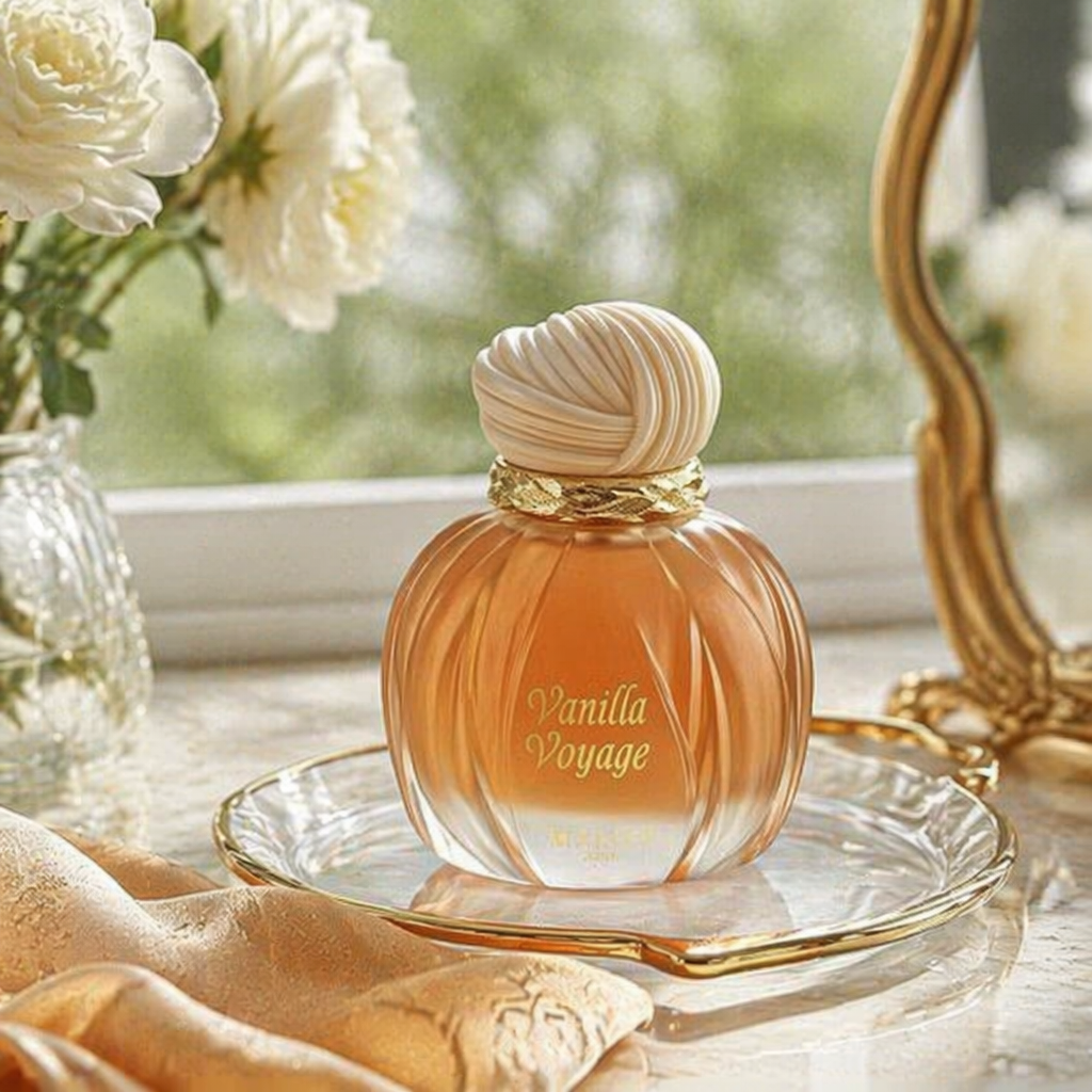Beige pleated cap amber glass perfume bottle, capacity 50ml details Picture