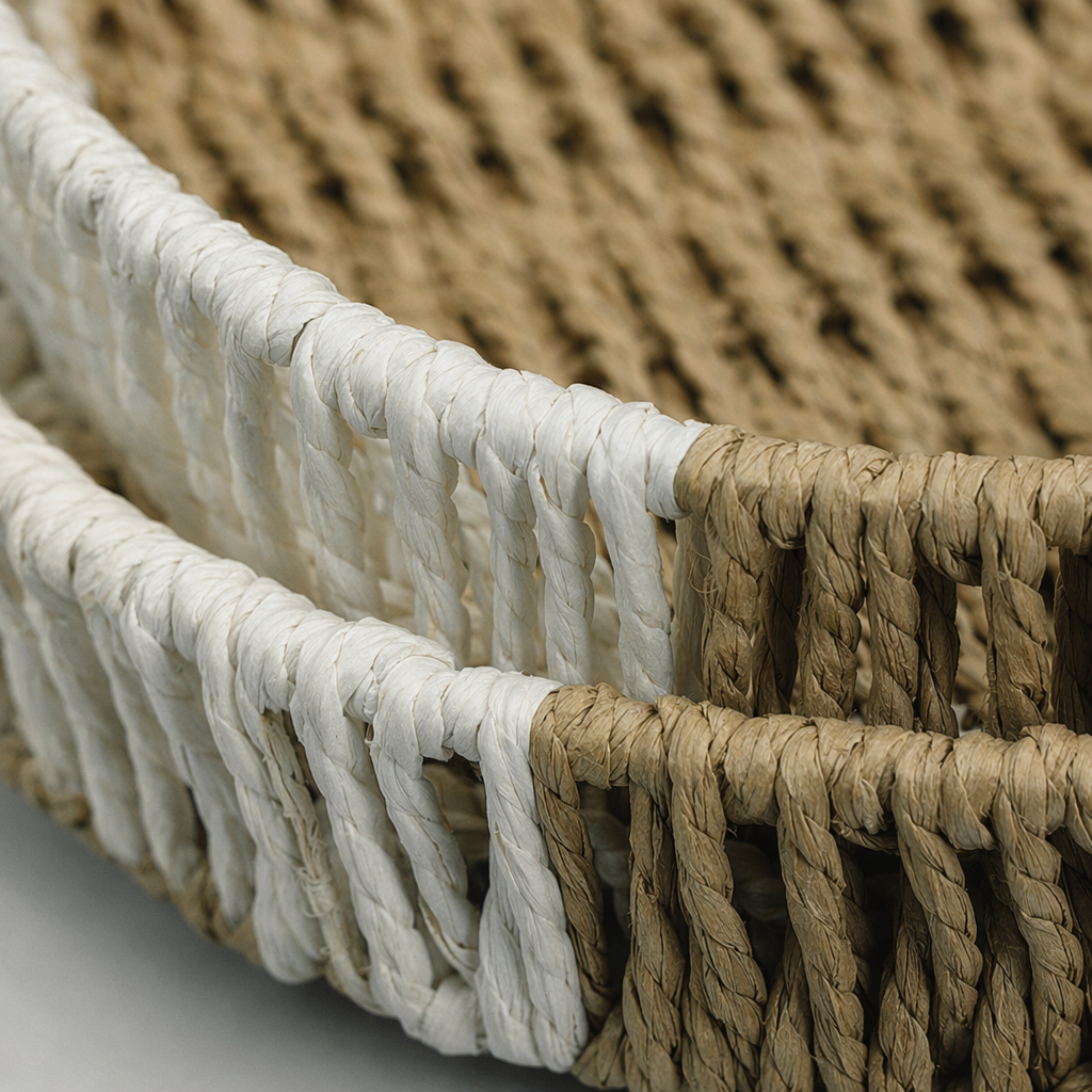 Beige and brownish woven round tray set Application Scenario