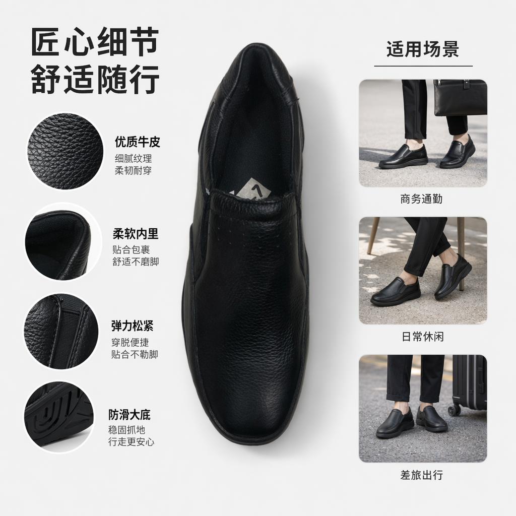 黑色真皮男士商务休闲皮鞋经典百搭正装鞋