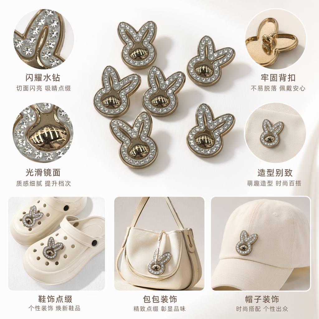 金色镶钻兔子造型饰品 时尚百搭精致礼物