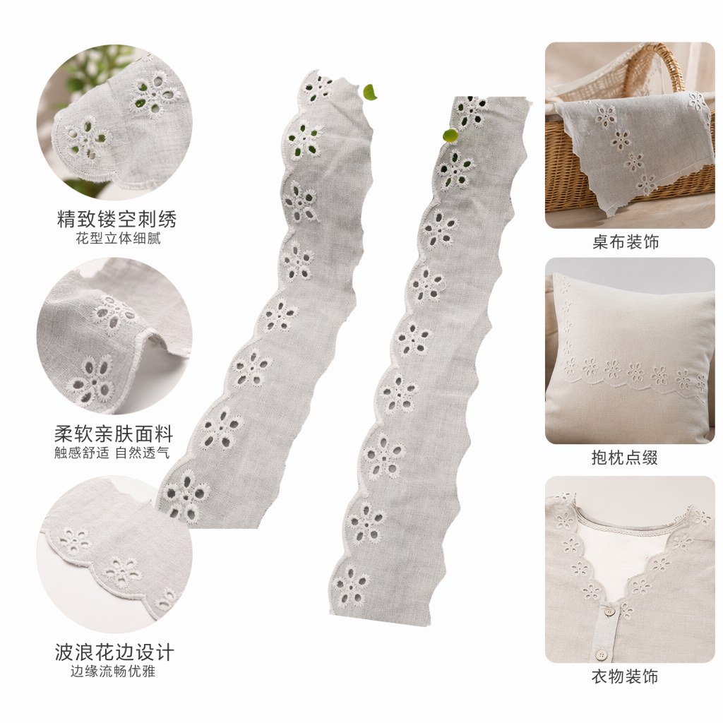 白色镂空花朵蕾丝边饰装饰布料手工DIY辅料蕾丝花边服装辅料图