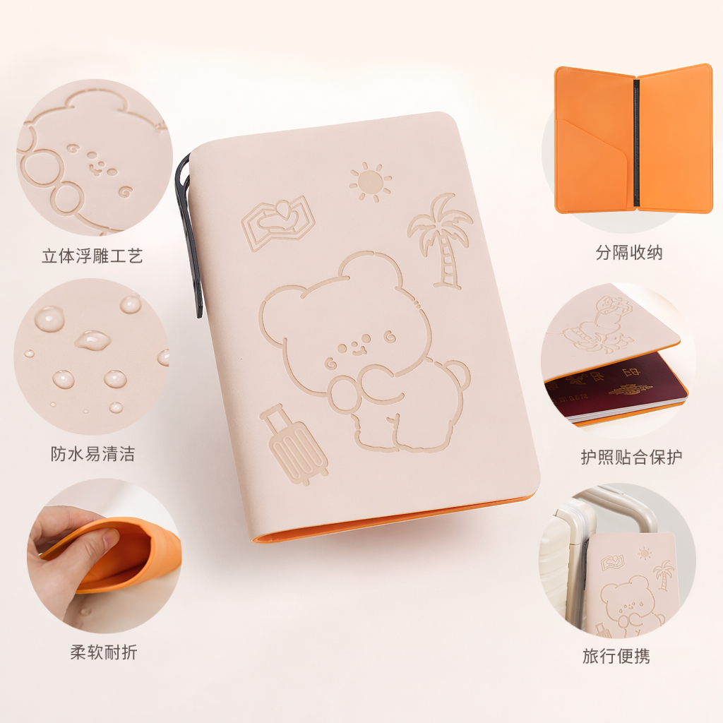 Pink bear travel-themed notebook for students, A5-sized paper inner page portable record book