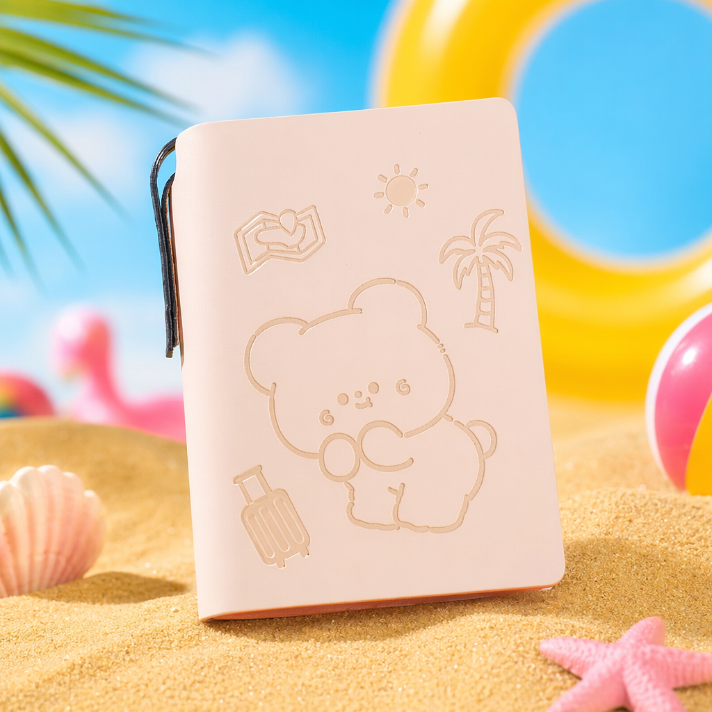 Pink bear travel-themed notebook for students, A5-sized paper inner page portable record book Specification image