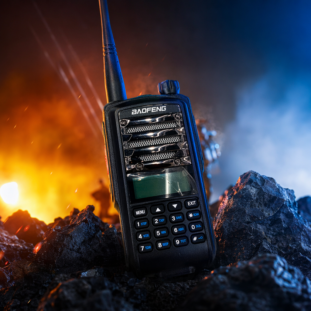 The Baofeng BF-E51 black walkie-talkie is a professional wireless communication device that is waterproof, shockproof and has a long battery life Specification image
