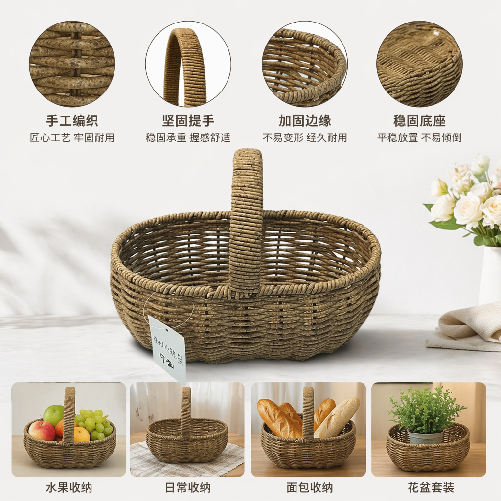 藤编小篮子手工编织收纳篮田园风客厅卧室装饰
