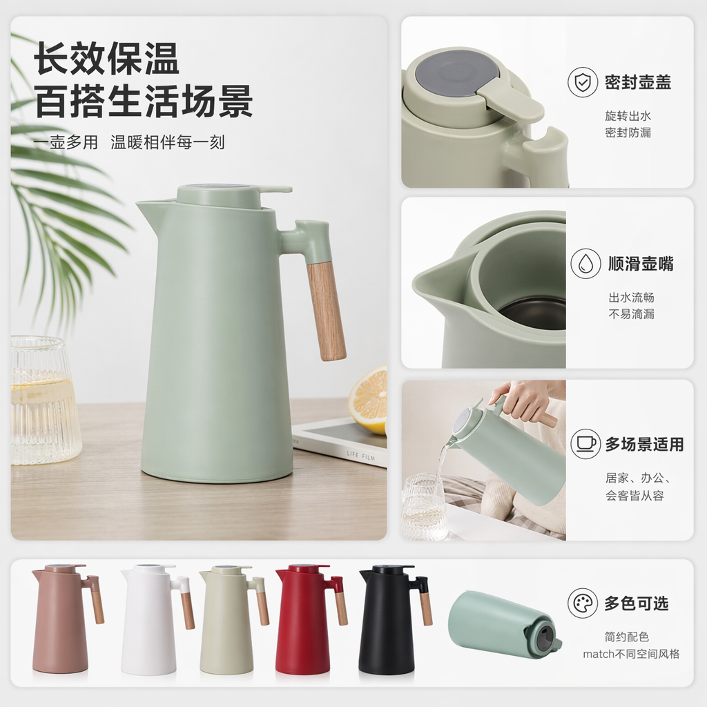 Colorful insulated kettle, stainless steel vacuum cold and heat preservation, 1L large capacity, portable for household use